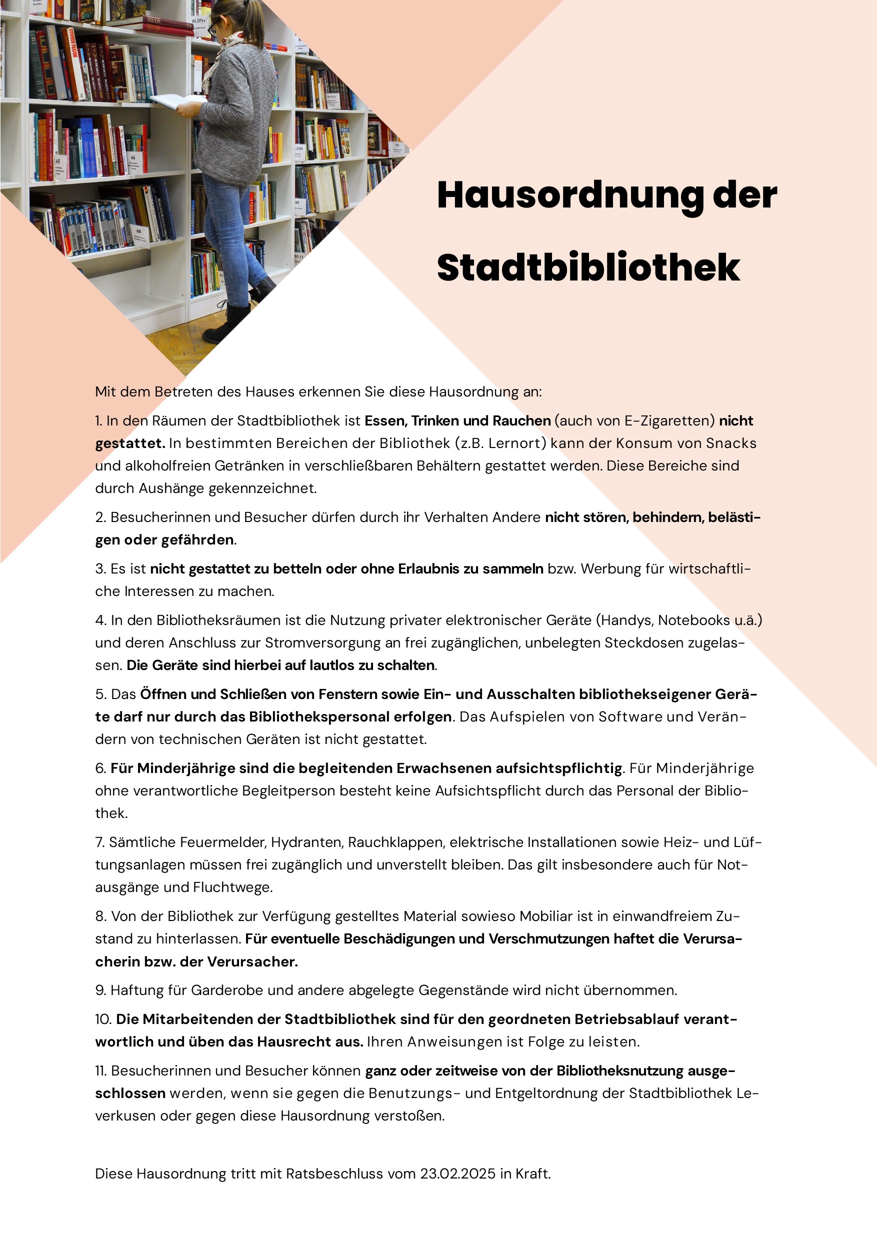 Abbildung der Hausordnung mit Download-Link